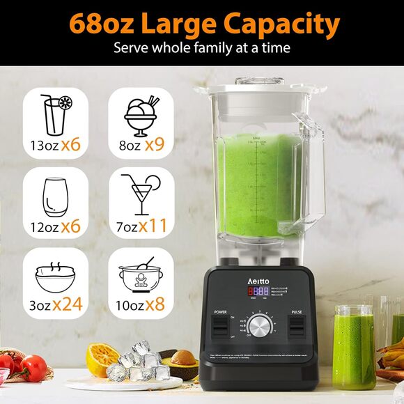 Aeitto 1500W Blender 68 Oz Professional  Blender for Ice Crush & Frozen Drinks - Picture 2 of 13